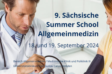 Arzt und Schriftzug 9. Sächsische Summer School Allgemeinmedizin